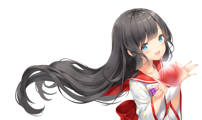 Anime girl with long dark hair holding a red orb