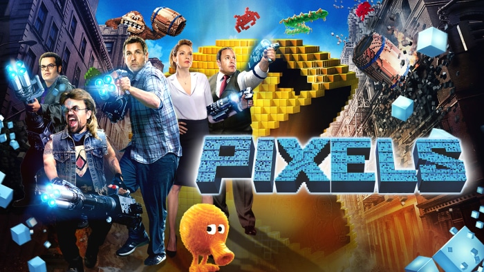 Pixels movie poster with video game characters