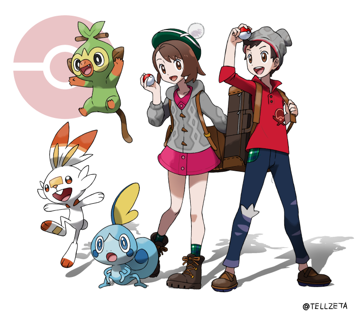 Gloria, Victor, Grookey, Scorbunny, and Sobble from Pokémon Sword and Shield