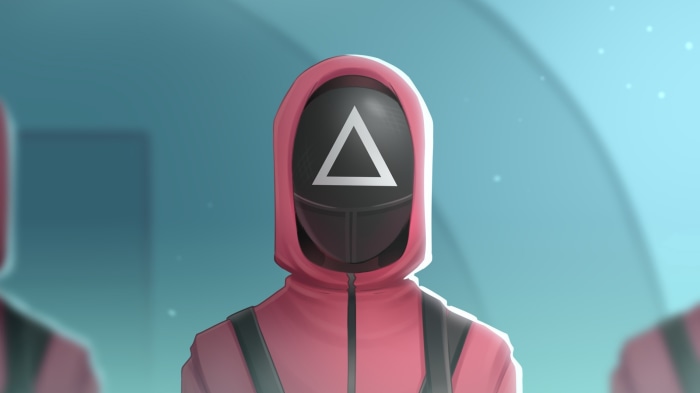 Squid Game character with triangle mask