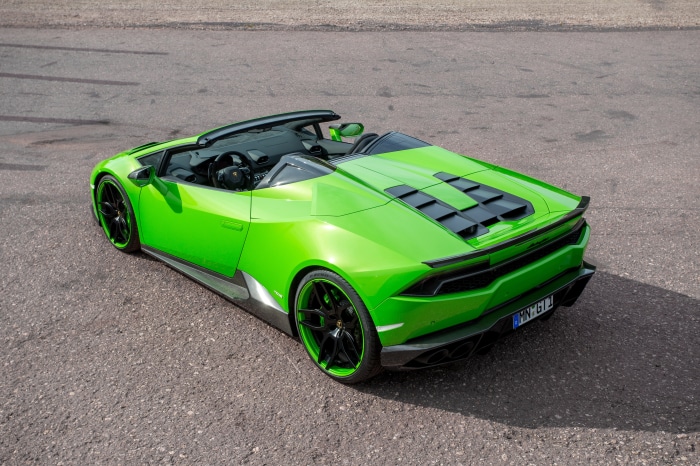 Green Lamborghini Huracán Spyder on Asphalt