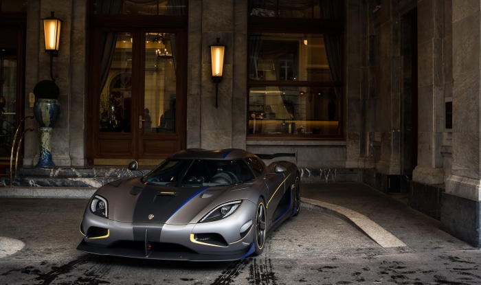 Koenigsegg Agera RS supercar parked in front of a building