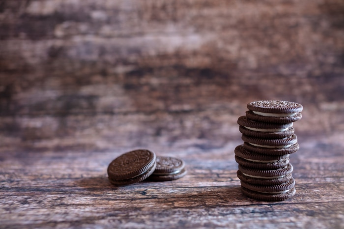 Stack of Oreos on a wooden table