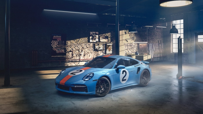 Porsche 911 Turbo S in a garage