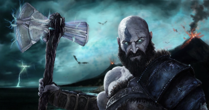 Kratos with Leviathan Axe in God of War