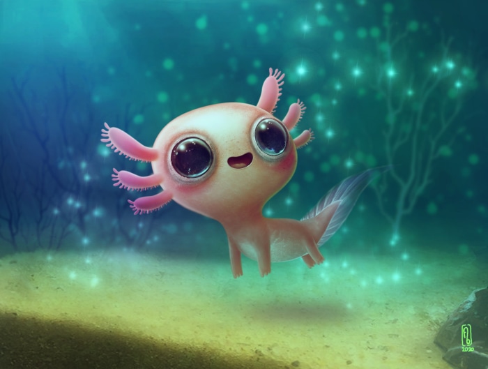 Fantasy Axolotl in Underwater Environment