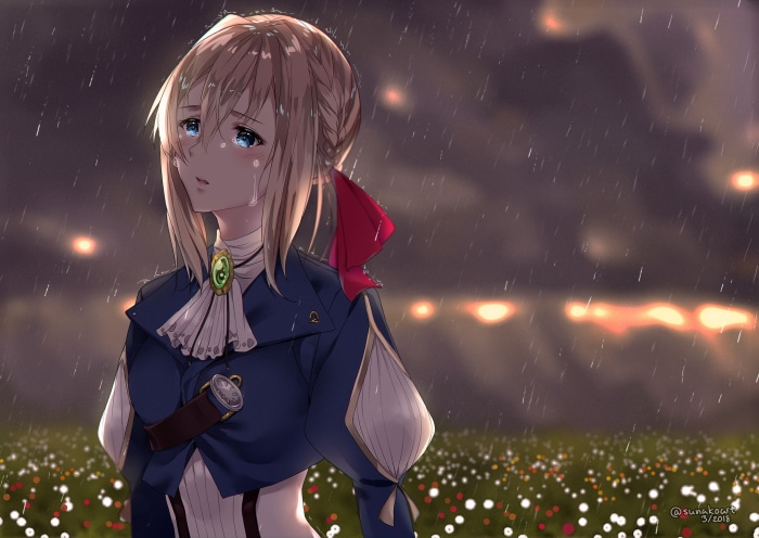 Violet Evergarden crying in the rain