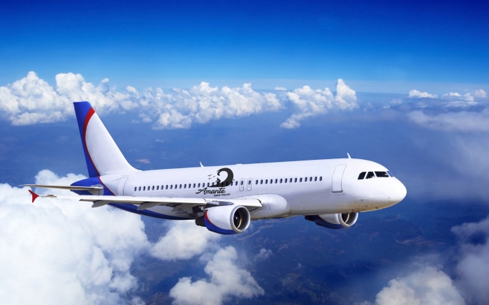 Amante passenger airplane flying in the sky