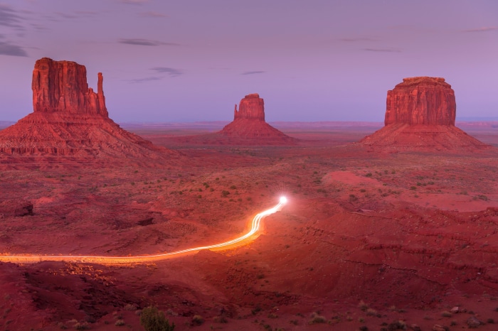 Monument Valley 4K Time-Lapse with Car Light Trails