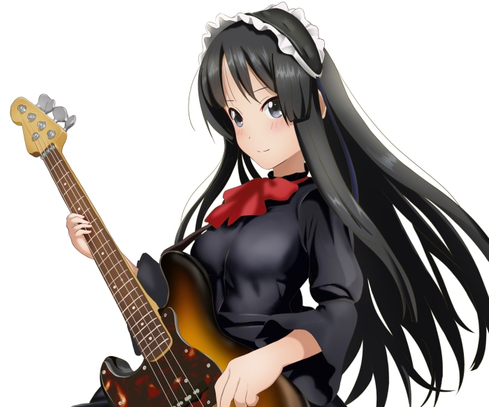 Mio Akiyama from K-ON! playing a bass guitar