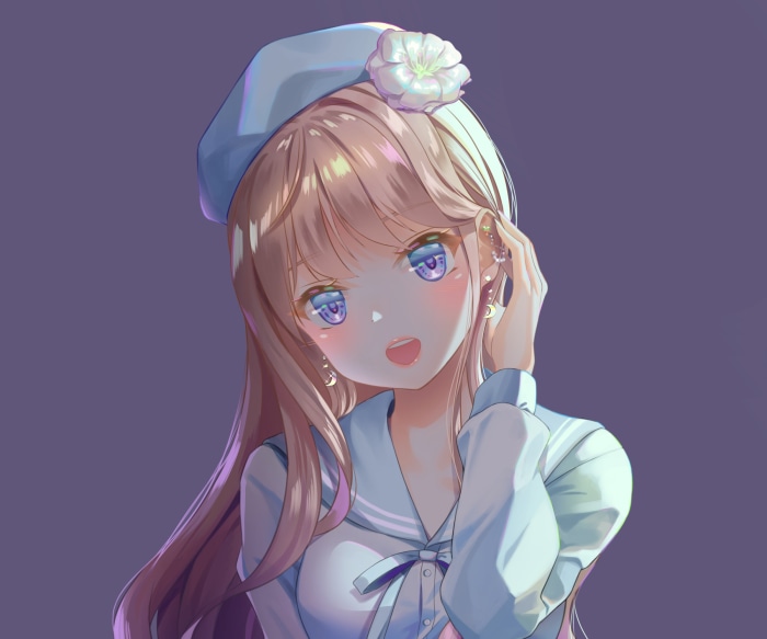 Anime girl with blue eyes and flower