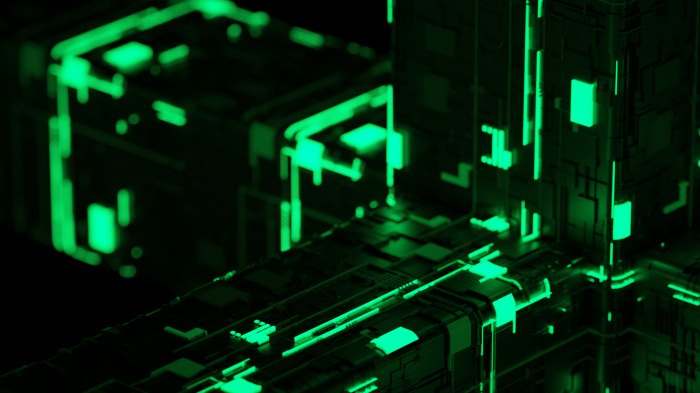 Abstract green technological structures with glowing lights