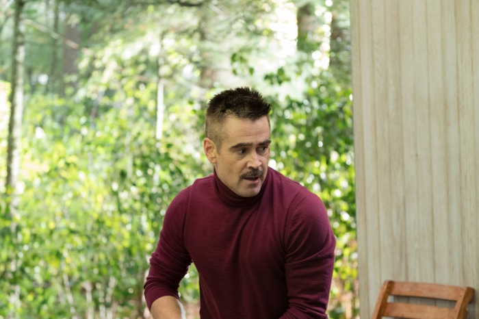 Colin Farrell in a maroon turtleneck