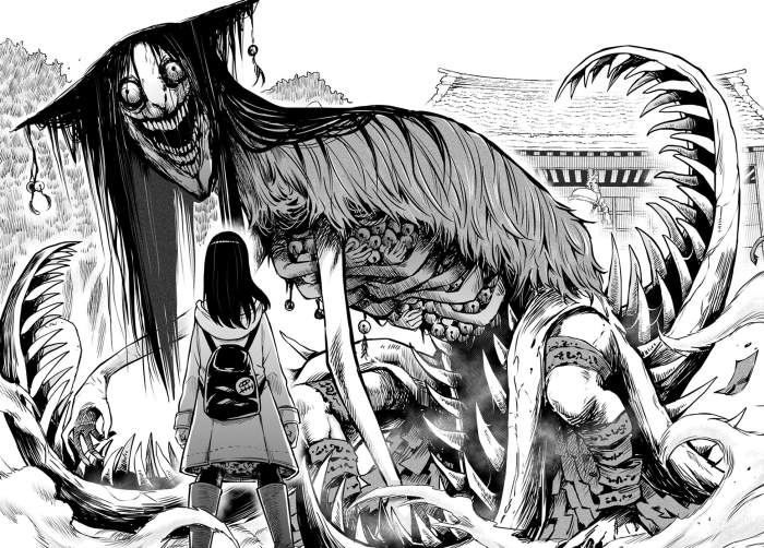 Miko Yotsuya facing a terrifying monster in Mieruko-chan