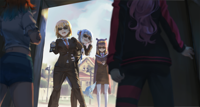 Hololive Virtual YouTubers Watson Amelia, Gawr Gura, Ninomae Inanis, Takanashi Kiara
