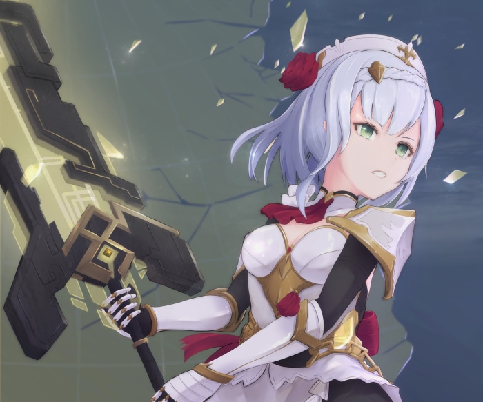 Noelle from Genshin Impact holding a weapon