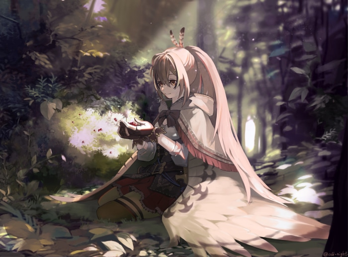 Nanashi Mumei from Hololive in a forest