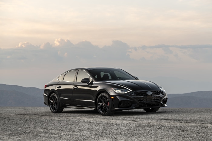 Black Hyundai Sonata N Line sedan on gravel