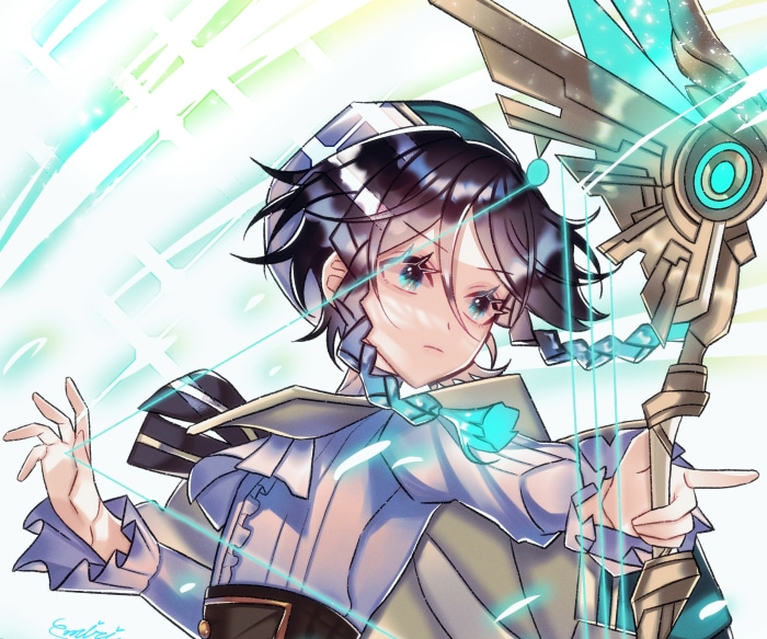 Venti from Genshin Impact with a bow