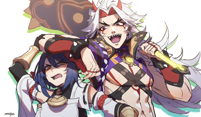 Arataki Itto and Kujou Sara from Genshin Impact