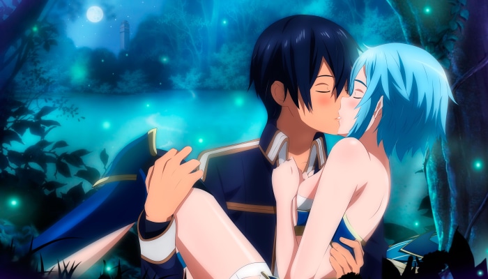 Kirito and Sinon Kissing in a Forest