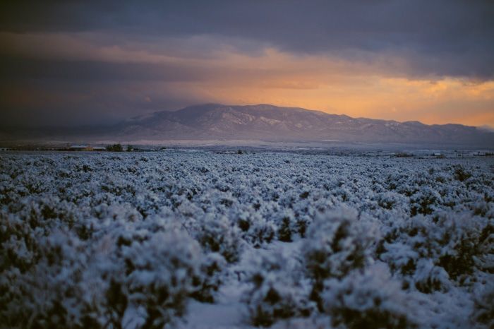 Snowy Landscape in New Mexico at Sunset
