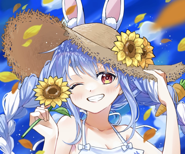 Usada Pekora from Hololive with Sunflowers