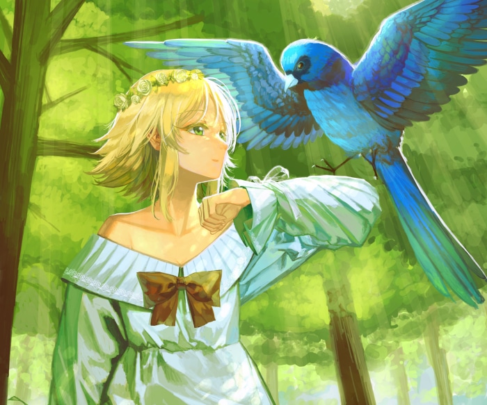Otoha Umeki from The IDOLM@STER Cinderella Girls with a bird