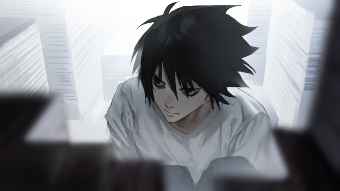 L from Death Note in Thoughtful Pose