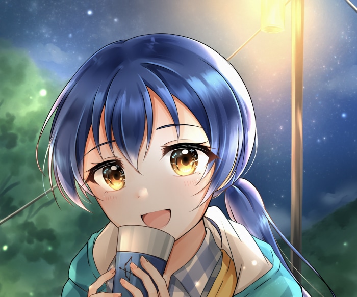 Umi Sonoda from Love Live! drinking from a mug