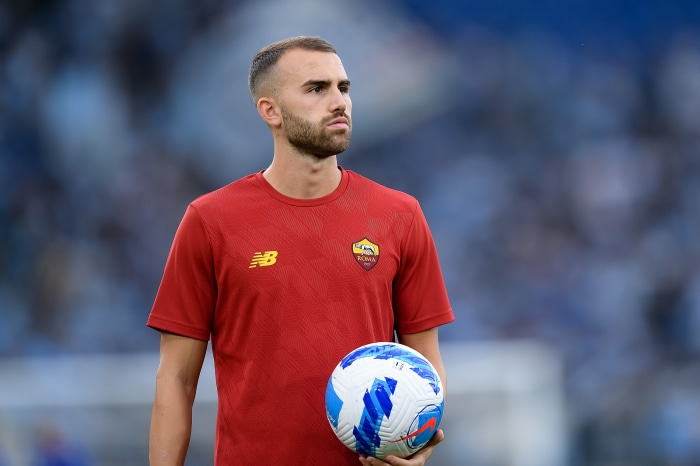 Borja Mayoral from A.S. Roma holding a soccer ball