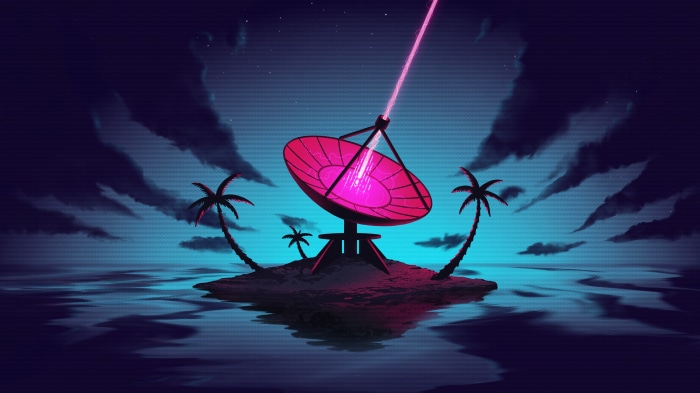 Island with Satellite Dish and Palm Trees 4K