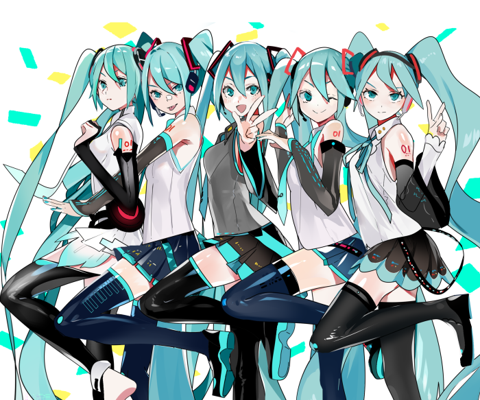 Hatsune Miku Vocaloid characters in colorful outfits