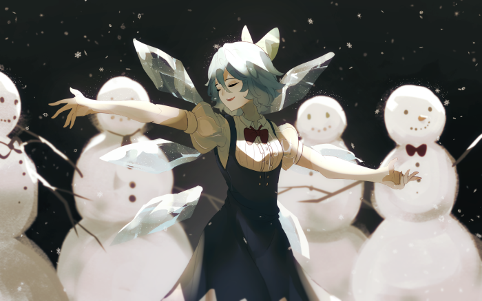 Cirno from Touhou with snowmen