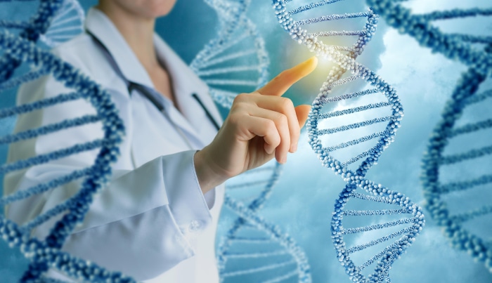 Doctor Touching DNA Structure 4K