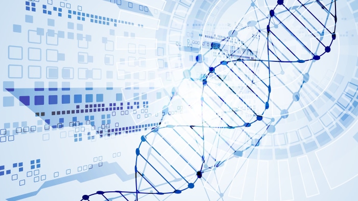 Abstract Blue DNA Structure with Digital Elements