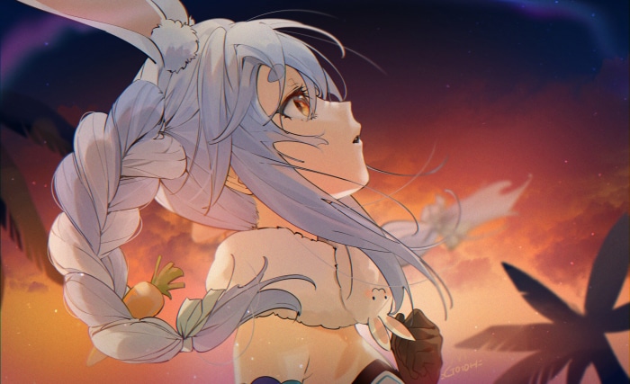 Usada Pekora from Hololive with a carrot in her braid