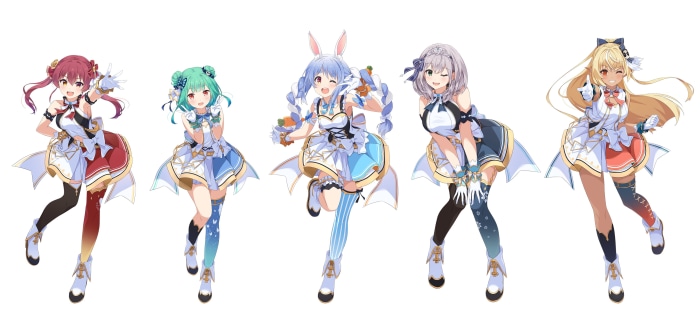 Hololive Virtual YouTubers Houshou Marine, Uruha Rushia, Usada Pekora, Shirogane Noel, Shiranui Flare