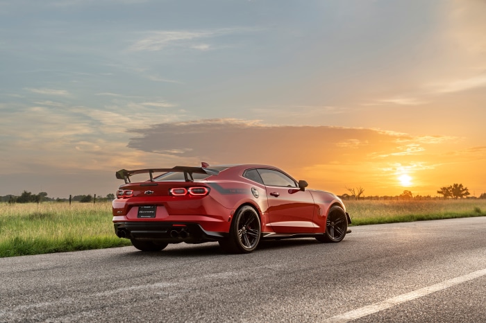 Red Chevrolet Camaro ZL1 4K on a road at sunset