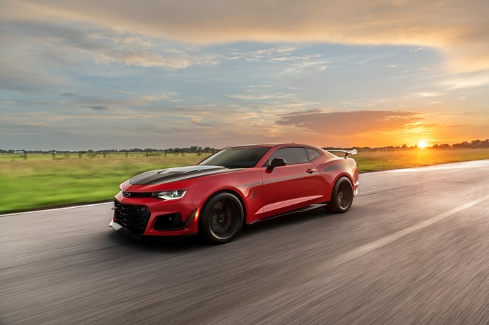 Red Chevrolet Camaro ZL1 4K driving at sunset