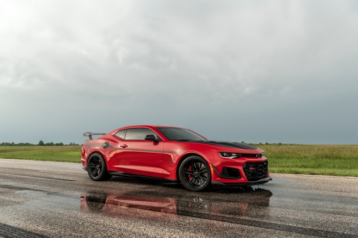 Red Chevrolet Camaro ZL1 4K on wet asphalt