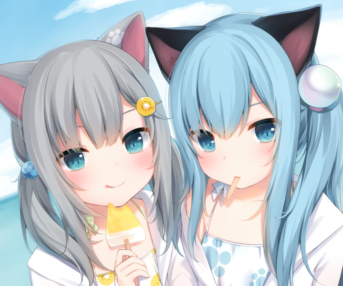 Nekoha Shizuku and Nachoneko Anime Girls with Popsicles