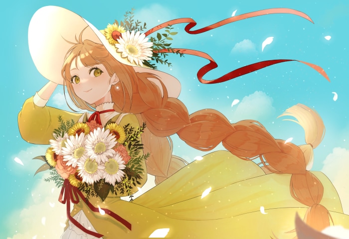Girl with braided hair and flowers