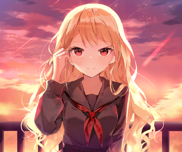Girl in School Uniform at Sunset