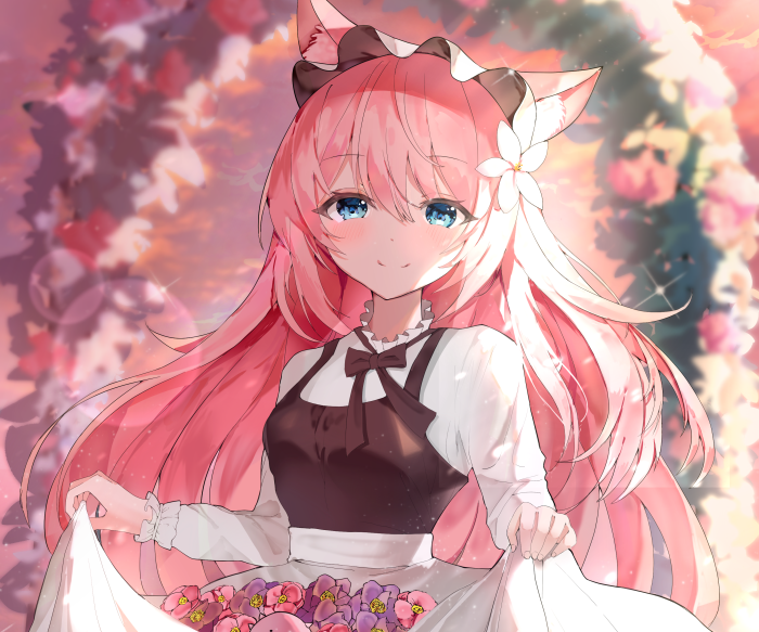 Maid Girl with Pink Hair and Blue Eyes