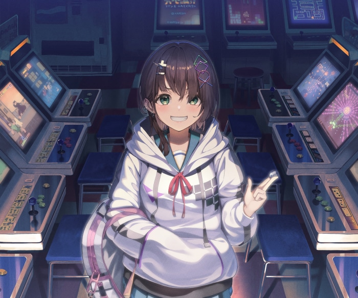 Girl in an arcade with game machines