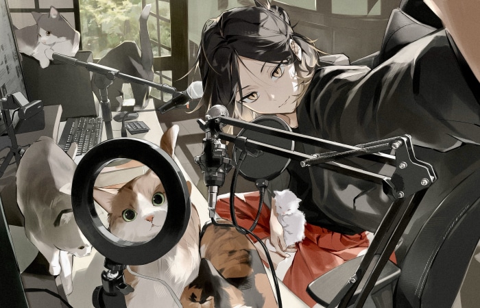 Kenma Kozume from Haikyu!! with cats 4K