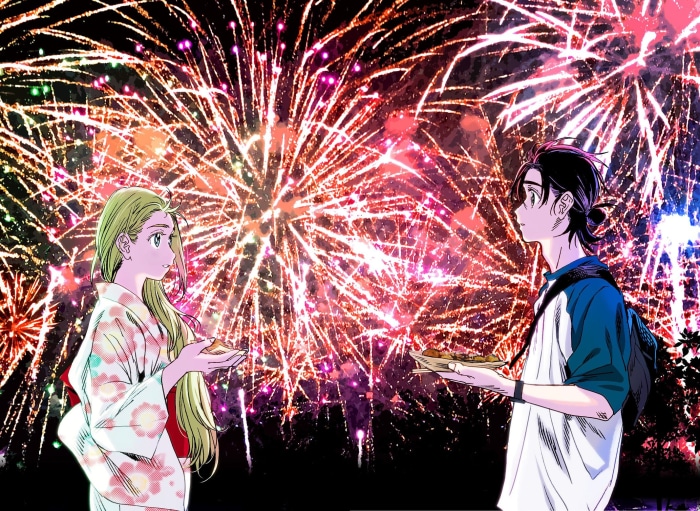 Ushio Kofune and Shinpei Ajiro watching fireworks