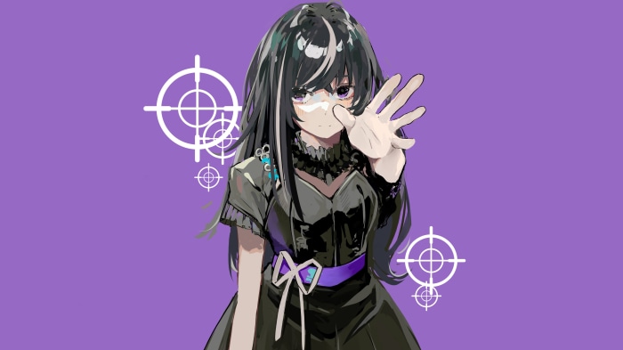 Girl in black dress with target symbols