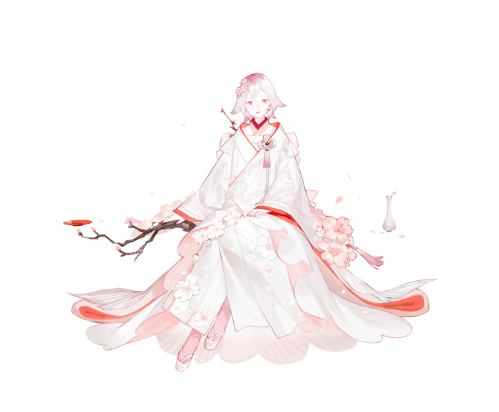 Onmyoji character in white kimono with cherry blossoms